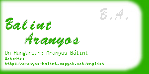 balint aranyos business card